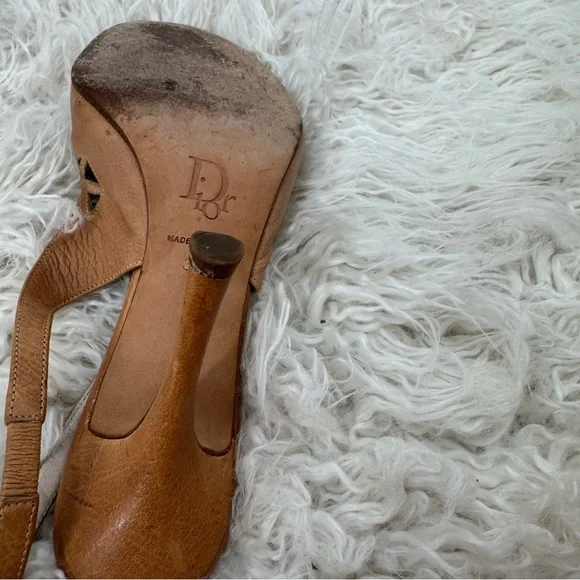 Vintage Christian Dior Tan and Pink Heels with Ribbon Bow - Picture 10 of 14